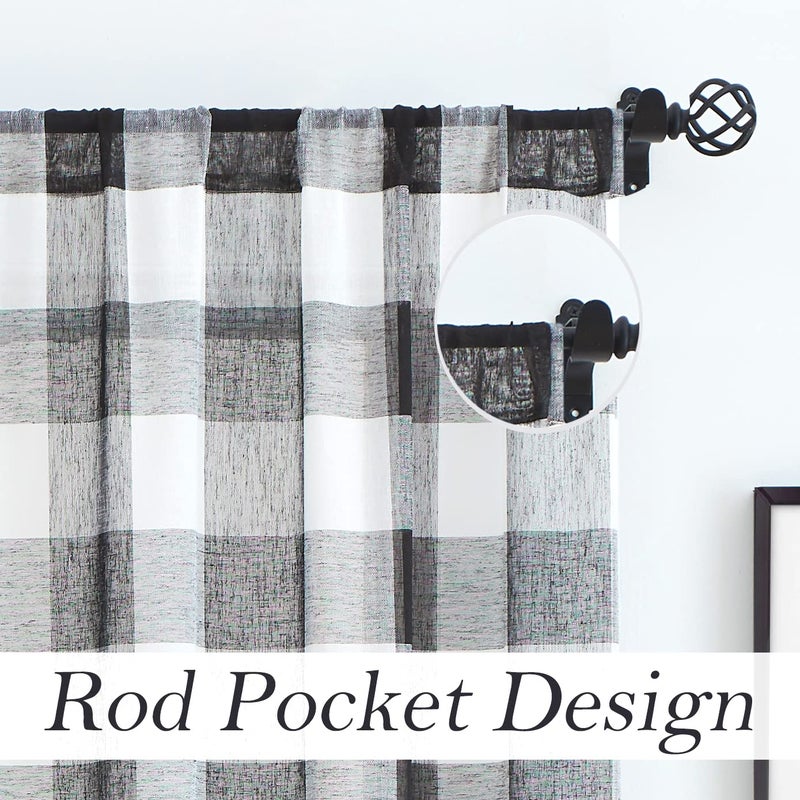 Amzdecor Black Buffalo Plaid Curtains 63 Inch Linen Textured Sheer Panels Buffalo Check Plaid Rod Pocket Rustic Window Treatment Sets for Living Room Bedroom Farmhouse,2 Panels,40'x63'',Black/White - Image 5